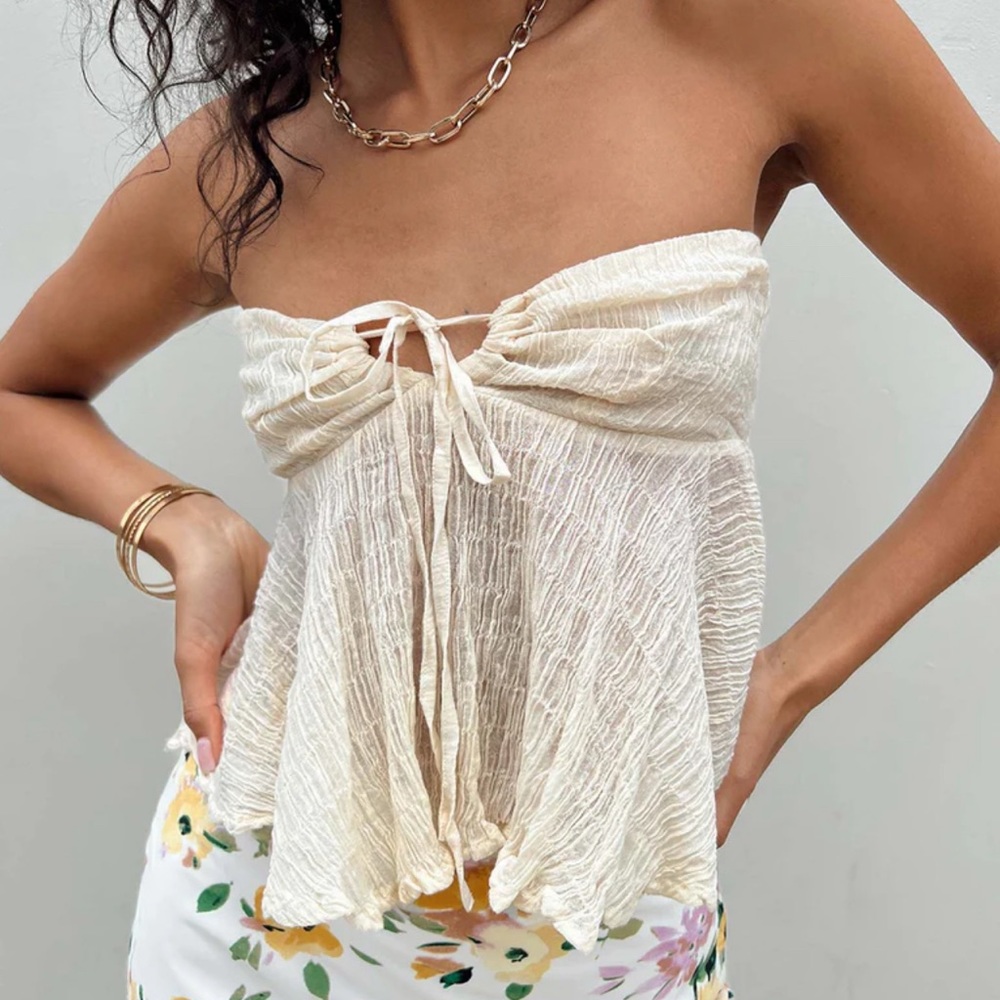 PRINCESS POLLY Long Summer Nights Top Ivory Low Impact